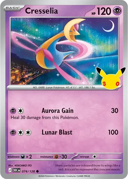 Cresselia, Pokémon card 30C 074 — 30th Celebration set