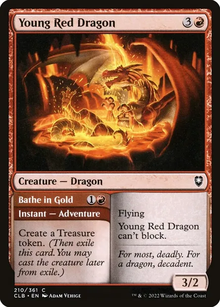 Young Red Dragon // Bathe in Gold, Magic card CLB 210 — Commander Legends: Battle for Baldur's Gate set