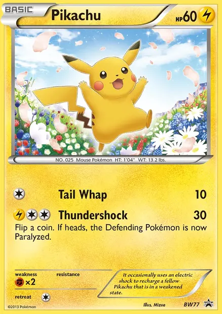 Pikachu, Pokémon card BW 77 — BW Black Star Promos set