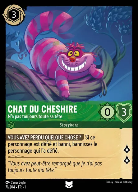 Chat du Cheshire - N'a pas toujours toute sa tête, carte Disney Lorcana CH1-071 — extension Premier Chapitre