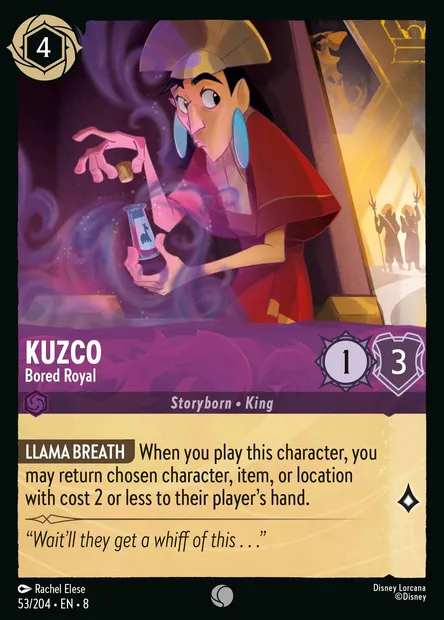 Kuzco - Bored Royal, Disney Lorcana card CH8-053 — The Reign of Jafar set