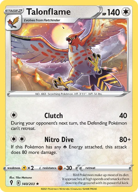 Talonflame, Pokémon card EVS 140 — Evolving Skies set