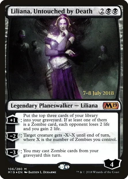 Liliana, épargnée par la mort, carte Magic PM19 106s — extension Core Set 2019 Promos