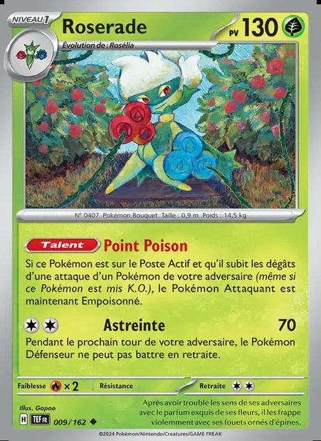 Roserade, carte Pokémon TEF 009 — extension Forces Temporelles