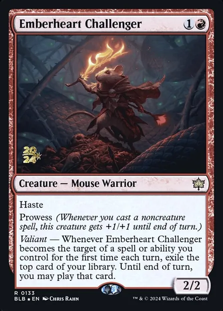 Défieuse braisecœur, carte Magic PBLB 133s — extension Bloomburrow Promos