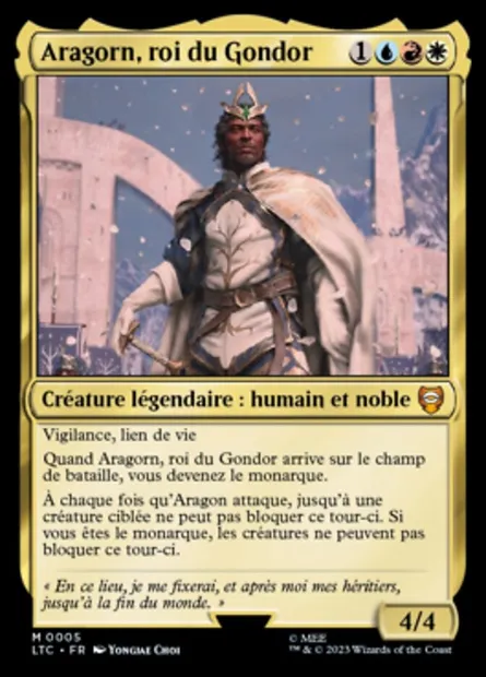 Aragorn, roi du Gondor, carte Magic LTC 5 — extension Tales of Middle-earth Commander