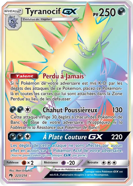 Tyranocif GX, carte Pokémon LOT 223 — extension Tonnerre Perdu