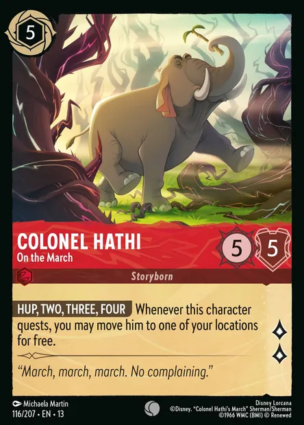 Colonel Hathi - On the March, Disney Lorcana card CH13-116 — Attack of the Vine! set