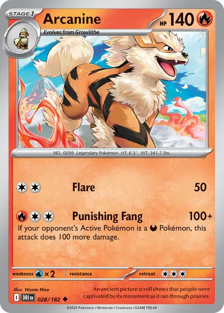 Arcanine, Pokémon card DRI 028 — Destined Rivals set