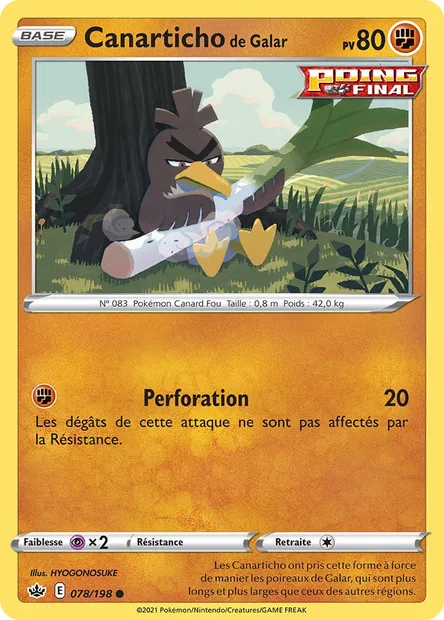 Canarticho de Galar, carte Pokémon CRE 78 — extension Règne de Glace