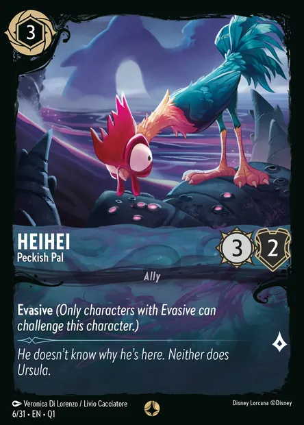 HeiHei - Peckish Pal, Disney Lorcana card Q1-006 — Illumineer's Quest: Deep Trouble set