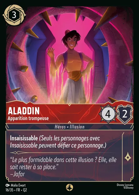 Aladdin - Apparition trompeuse, carte Disney Lorcana Q2-016 — extension Quête des Illumineurs: Vol au palais