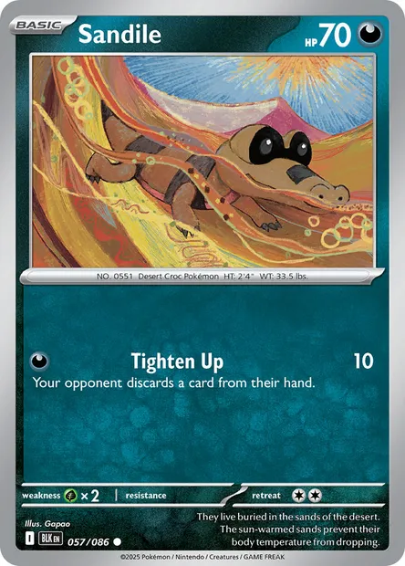 Sandile, Pokémon card BLK 057 — Black Bolt set