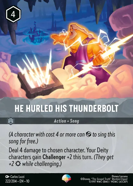 He Hurled His Thunderbolt, Disney Lorcana card CH10-222 — Whispers in the Well set