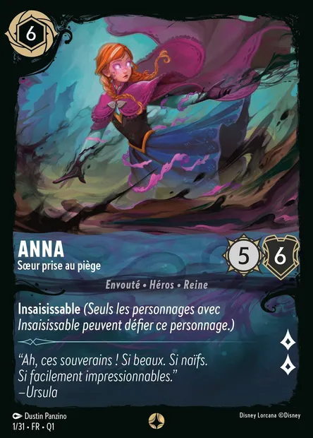Anna - Soeur prise au piège, carte Disney Lorcana Q1-001 — extension Quête des Illumineurs - Menace des profondeurs