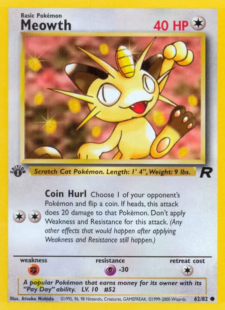 Meowth, Pokémon card TR 62 — Team Rocket set