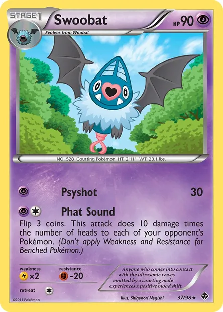 Swoobat, Pokémon card EPO 37 — Emerging Powers set