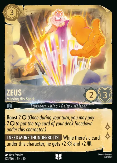 Zeus - Missing His Spark, Disney Lorcana card CH10-193 — Whispers in the Well set