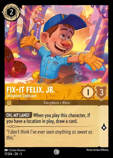 Fix-It Felix, Jr. - Delighted Sightseer, Disney Lorcana card CH5-017 — Shimmering Skies set