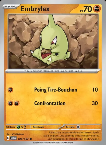 Embrylex, carte Pokémon OBF 105 — extension Flammes Obsidiennes