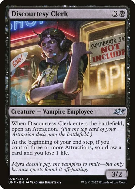 Discourtesy Clerk, carte Magic UNF 70 — extension Unfinity