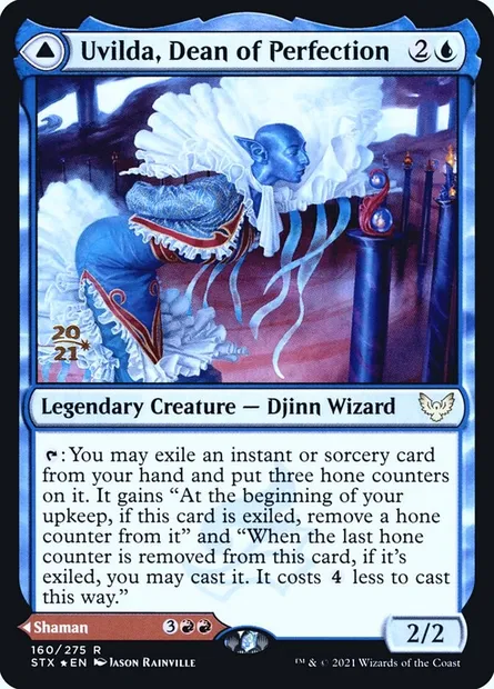 Uvilda, doyenne de la perfection // Nassari, doyen de l'expression, carte Magic PSTX 160s — extension Strixhaven: School of Mages Promos