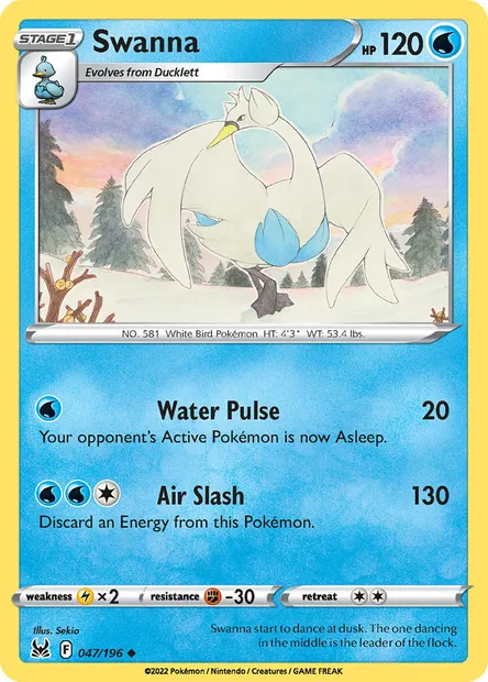 Swanna, Pokémon card LOR 047 — Lost Origin set