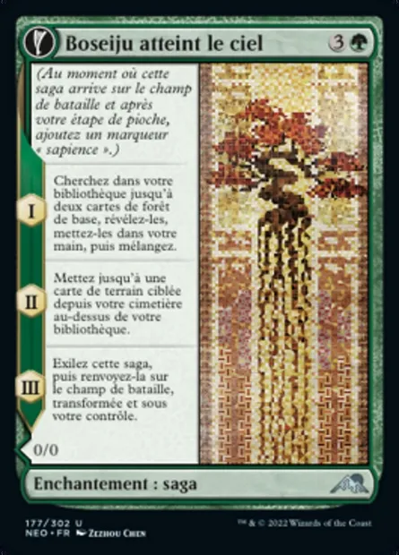 Boseiju atteint le ciel // Branche de Boseiju, carte Magic NEO 177 — extension Kamigawa: La Dynastie Néon
