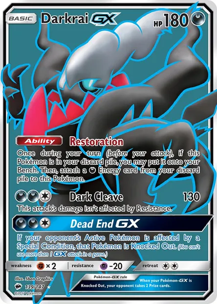 Darkrai GX, Pokémon card BUS 139 — Burning Shadows set