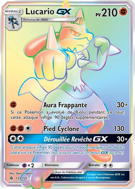 Lucario GX, carte Pokémon FLI 135 — extension Lumière Interdite