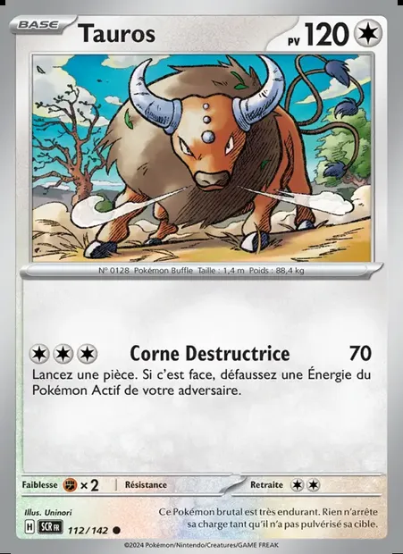 Tauros, carte Pokémon SCR 112 — extension Couronne Stellaire