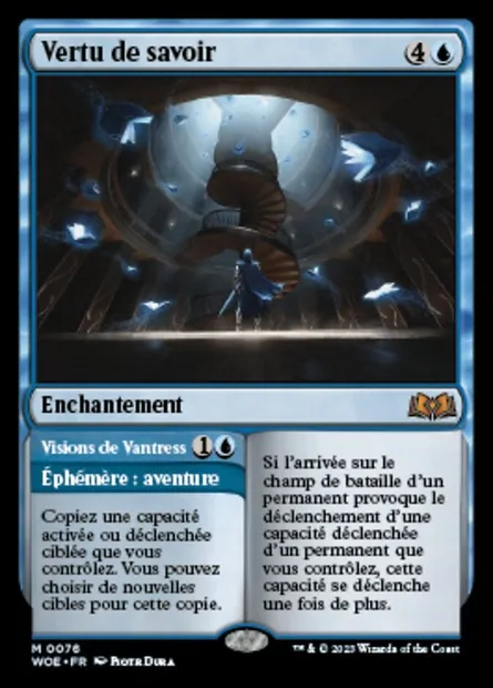 Vertu de savoir // Visions de Vantress, carte Magic WOE 76 — extension Wilds of Eldraine