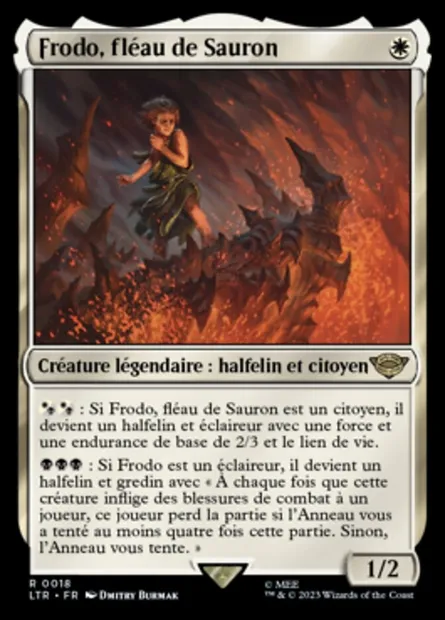 Frodo, fléau de Sauron, carte Magic LTR 18 — extension Le Seigneur des Anneaux : chroniques de la Terre du Milieu