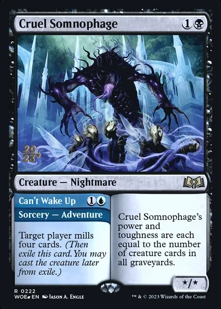 Somnophage cruel // Impossible de se réveiller, carte Magic PWOE 222s — extension Wilds of Eldraine Promos