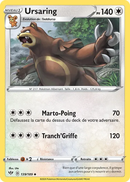 Ursaring, carte Pokémon DAA 139 — extension Ténèbres Embrasées
