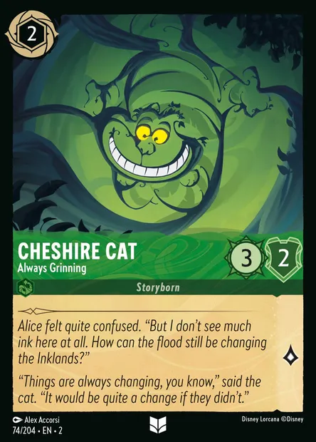 Cheshire Cat - Always Grinning, Disney Lorcana card CH2-074 — Rise of the Floodborn set