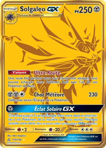 Solgaleo GX, carte Pokémon UPR 173 — extension Ultra-Prisme