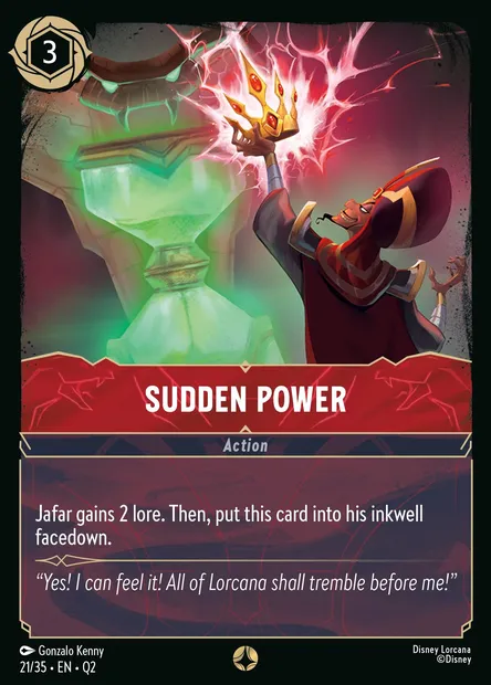 Sudden Power, Disney Lorcana card Q2-021 — Illumineer's Quest: Palace Heist set