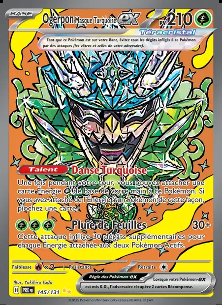 Ogerpon Masque Turquoise-ex, carte Pokémon PRE 145 — extension Évolutions Prismatiques