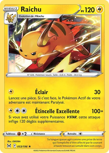 Raichu, carte Pokémon LOR 053 — extension Origine Perdue