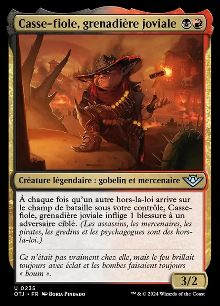 Casse-fiole, grenadière joviale, carte Magic OTJ 235 — extension Outlaws of Thunder Junction