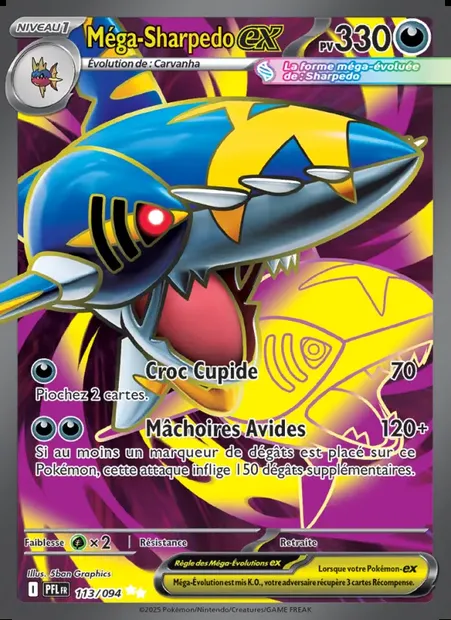 Méga-Sharpedo-ex, carte Pokémon PFL 113 — extension Flammes Fantasmagoriques
