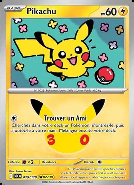 Pikachu, carte Pokémon 30C 029 — extension 30ᵉ Anniversaire