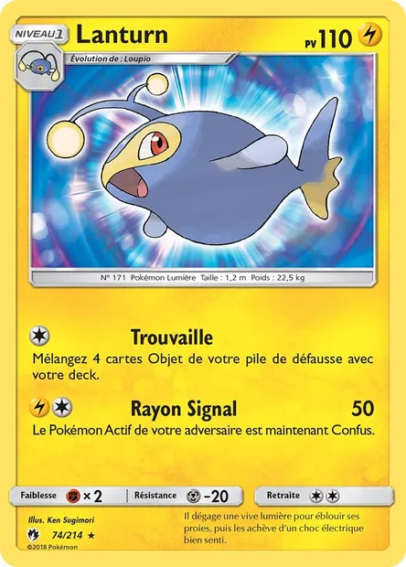 Lanturn, carte Pokémon LOT 74 — extension Tonnerre Perdu