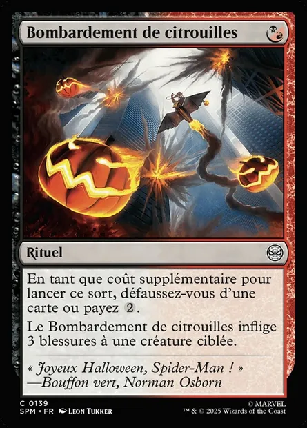 Bombardement de citrouilles, carte Magic SPM 139 — extension Marvel's Spider-Man