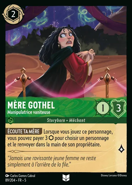 Mère Gothel - Manipulatrice vaniteuse, carte Disney Lorcana CH5-089 — extension Ciel Scintillant