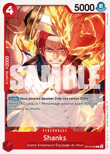 Shanks, carte One Piece OP16-006 — extension L'HEURE DE LA BATAILLE DÉCISIVE