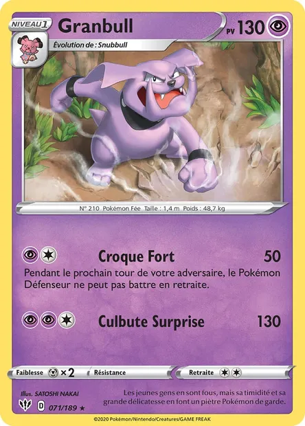 Granbull, carte Pokémon DAA 71 — extension Ténèbres Embrasées