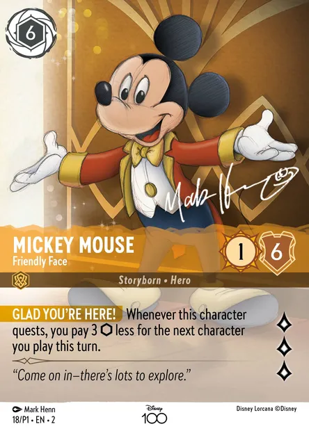 Mickey Mouse - Friendly Face, Disney Lorcana card P1-018 — P1 set
