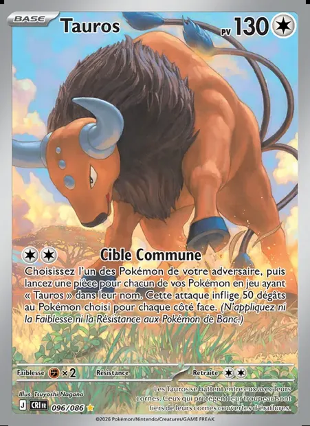 Tauros, carte Pokémon CRI 096 — extension Chaos Ascendant